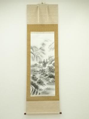 翠峰筆　水墨山水　肉筆絹本掛軸